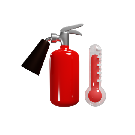 Extintor de incêndio vermelho e termômetro quente que reduz a temperatura  3D Illustration