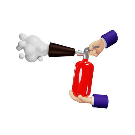 Extintor de incêndio vermelho nas mãos extingue incêndios de espuma da proteção do bocal contra chamas  3D Illustration