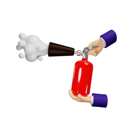 Extintor de incendios rojo en las manos Extinguir incendios Espuma de la boquilla Protección contra la llama  3D Illustration