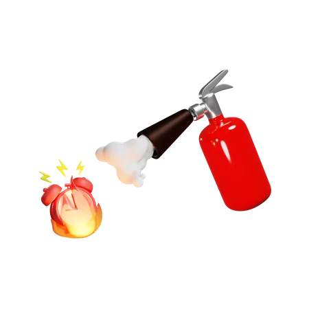 Extintor De Incendios Rojo Apaga El Despertador En Fuego Fecha Límite  3D Illustration