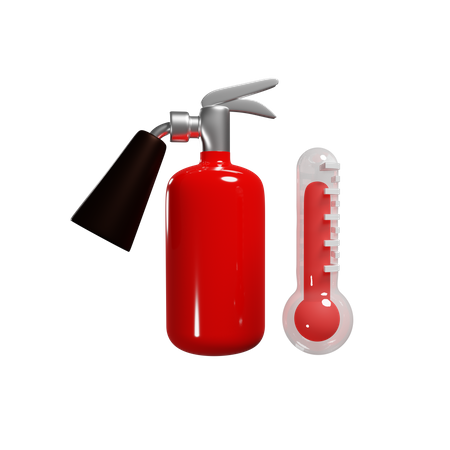 Extintor de incendios rojo y termómetro caliente para bajar la temperatura  3D Illustration