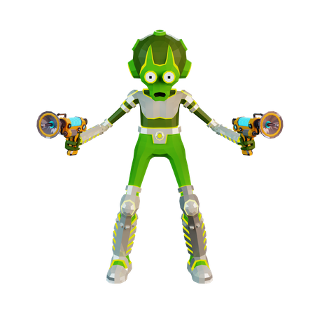 Alien con dos pistolas en las manos  3D Illustration