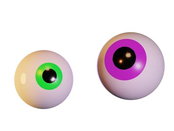 Two Eyeballs Green And Purple 3D Icon