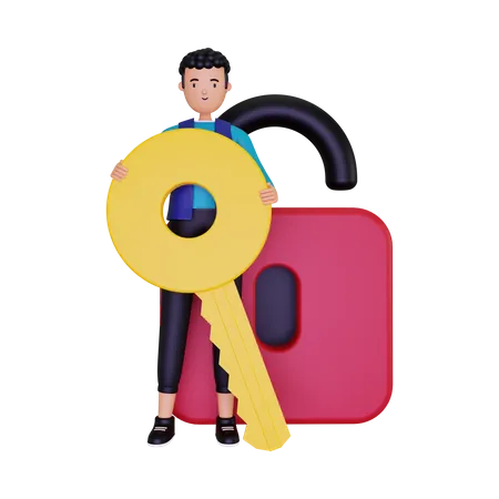 Faça login com o homem segurando a chave  3D Illustration