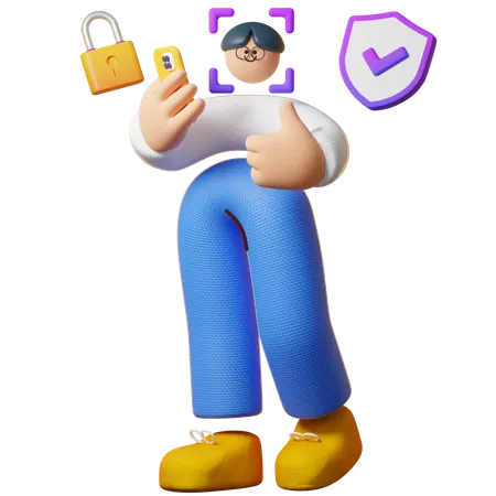 Face Unlock Security  3D Illustration