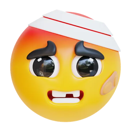 3 D Face Emoticon On Bandages And Wounds Icon 3D Icon