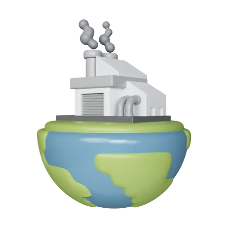 3 D Globe Industrial Factory Renewable Pollution Resources Icon Isolated On White Background 3 D Rendering Illustration Clipping Path 3D Icon
