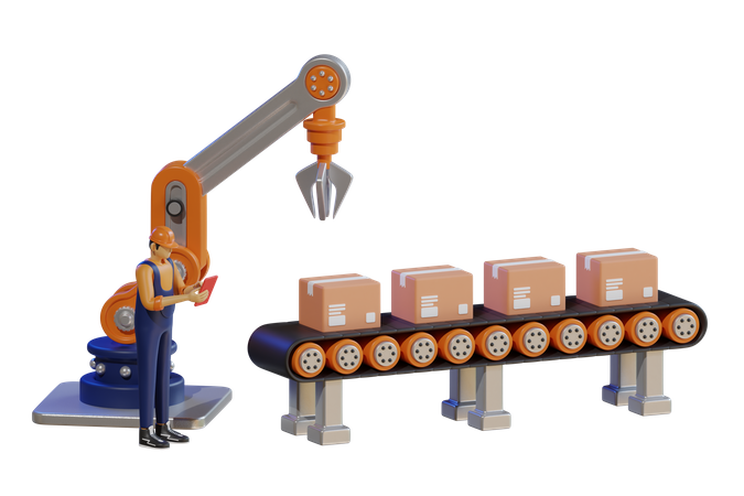 Factory production conveyor belt  3D Illustration