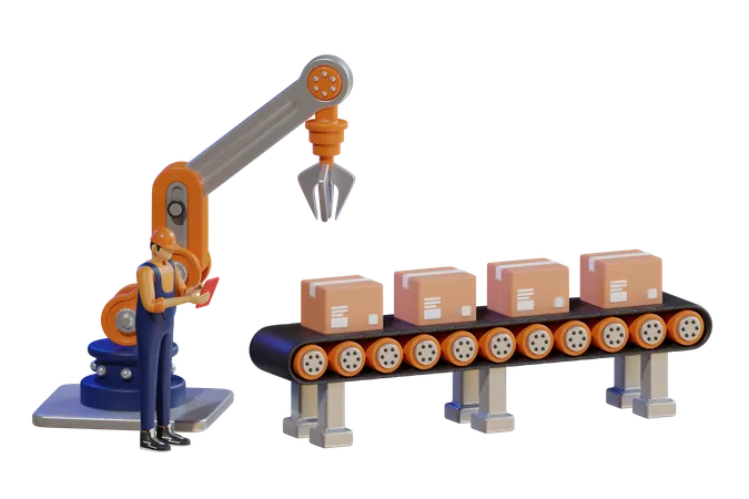 Factory production conveyor belt  3D Illustration