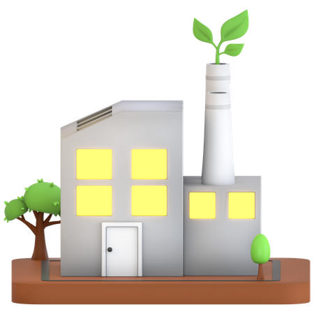 Factory with Leaf  3D Icon