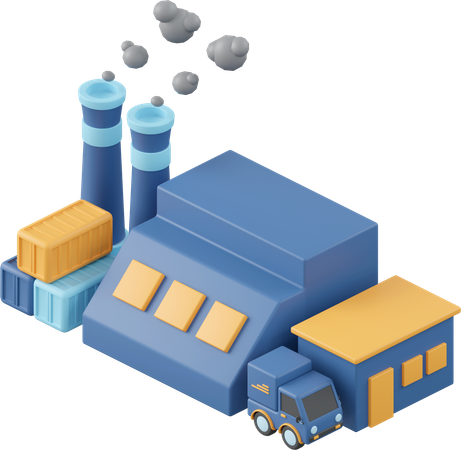 Factory With Truck  3D Icon