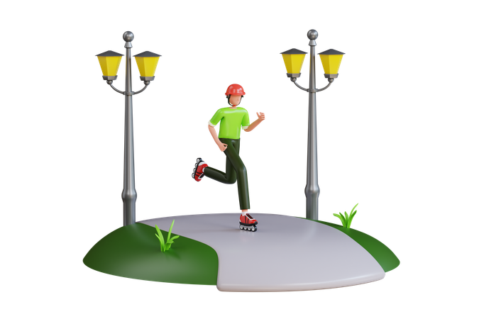 Faire du roller dans le parc  3D Illustration