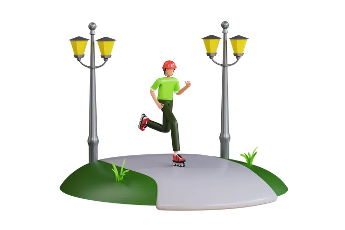 Faire du roller dans le parc  3D Illustration