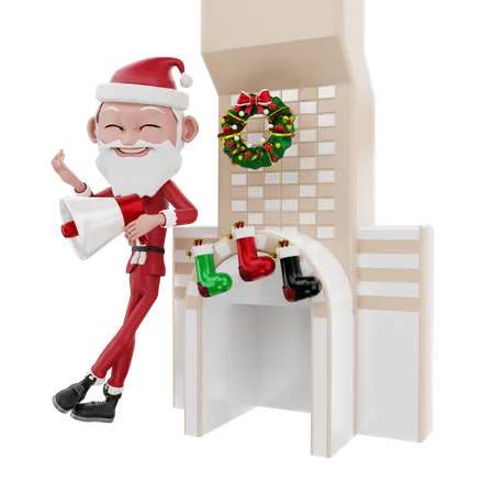 Annonce du père Noël Noël à la cheminée  3D Illustration