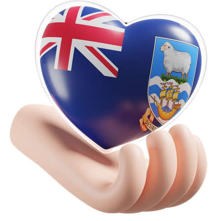 Falkland Islands Flag Heart Hand Care  3D Icon