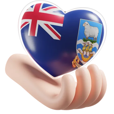 Falkland Islands Flag Heart Hand Care  3D Icon