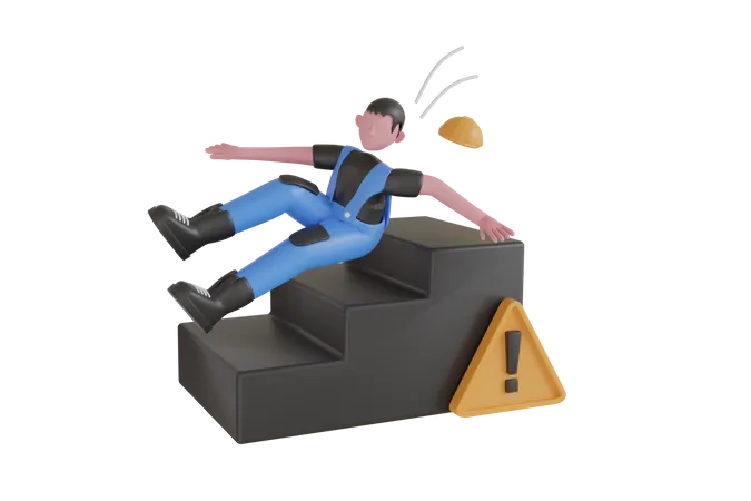 3 D Illustration Of Accident At Work Falling Down The Stairs Work Accident 3 D Illustration 3D Illustration