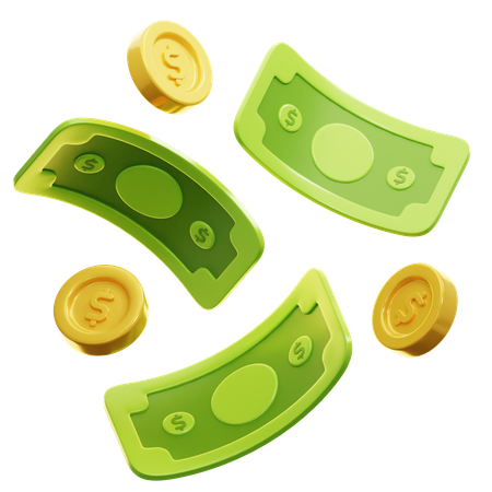 Falling Money and Coins  3D Icon