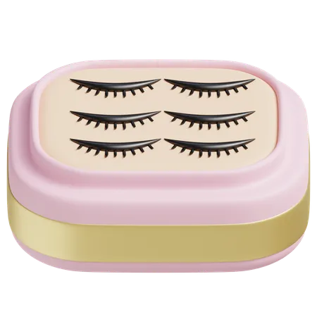 3 D Illustration Of False Eyelash Set In A Pink And Gold Case 3D Icon
