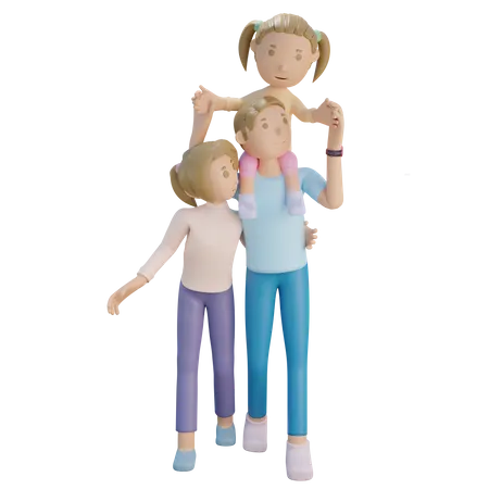 3 D Render Padre Madre E Hija Jugando Juntos Ilustracion 3D Illustration
