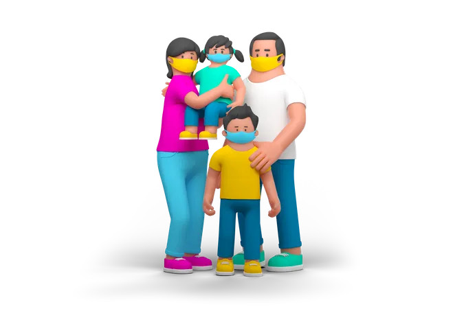 Familia en cuarentena  3D Illustration