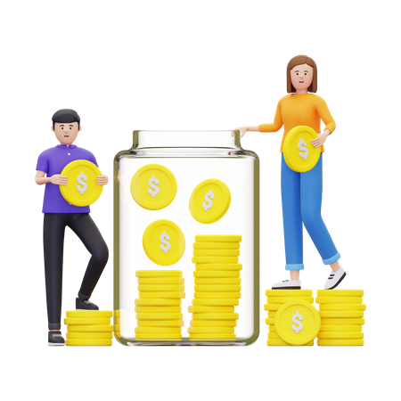 Família economizando dinheiro em uma jarra  3D Illustration