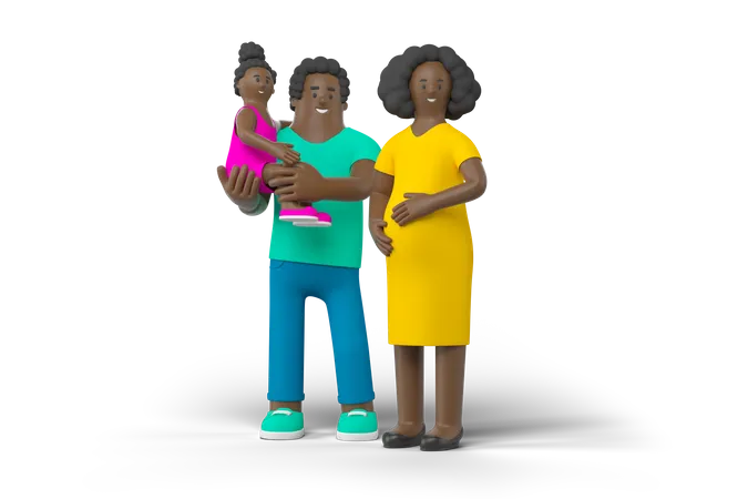 Joven familia feliz  3D Illustration