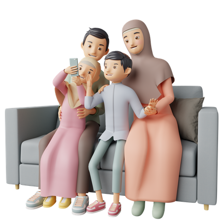 Familia musulmana tomando selfie  3D Illustration