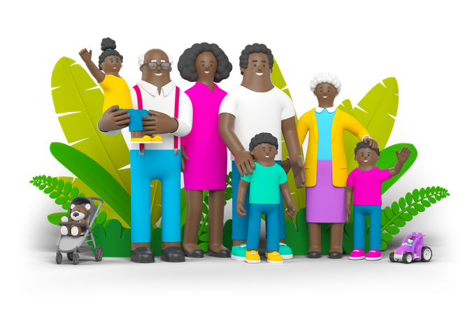 Família negra  3D Illustration
