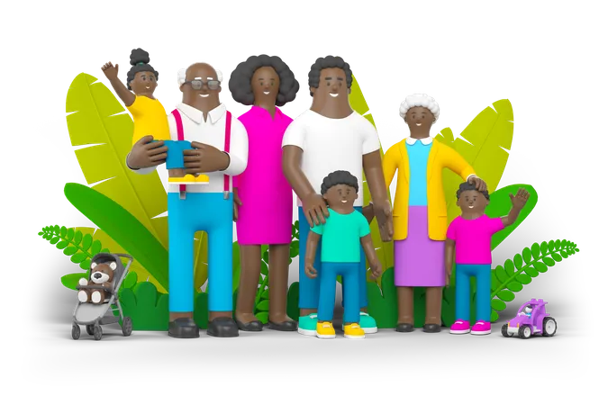 Família negra  3D Illustration