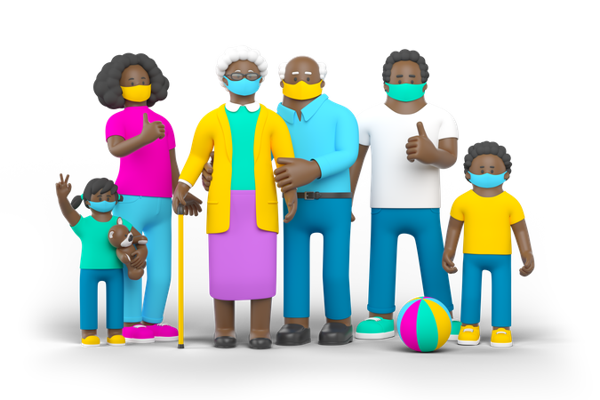 Família negra em quarentena  3D Icon