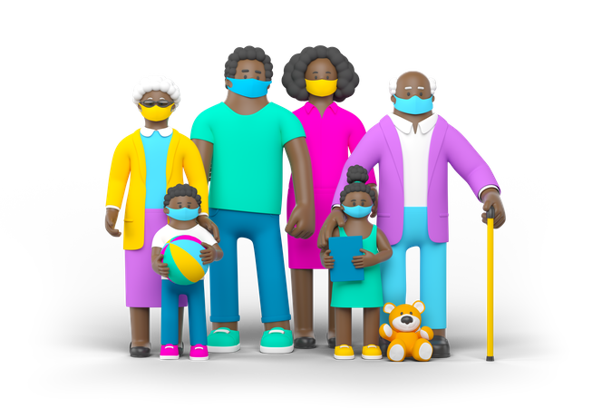 Família negra usando máscara  3D Icon