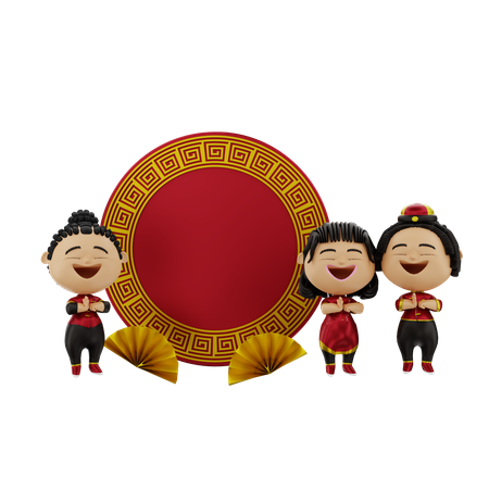 Familia rezando en el año nuevo chino  3D Icon