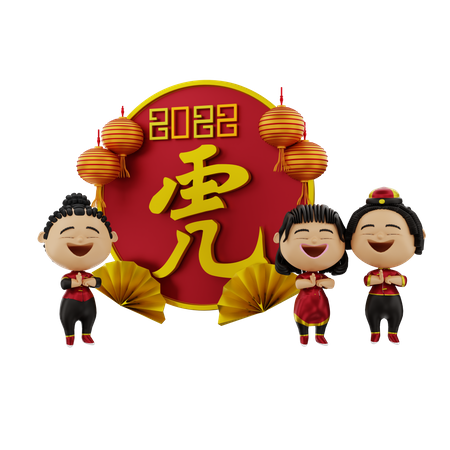 Familia rezando en el año nuevo chino  3D Icon