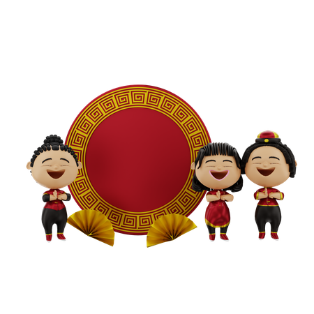 Família rezando no ano novo chinês  3D Icon