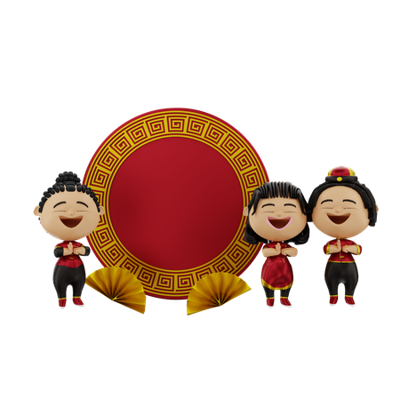 Familie betet zum chinesischen Neujahr  3D Illustration