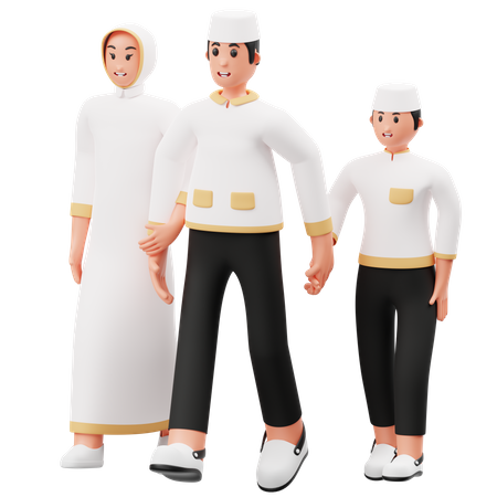 Familie geht zur Moschee  3D Illustration