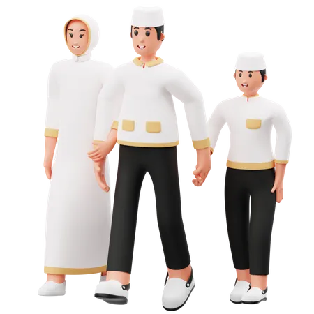 Familie geht zur Moschee  3D Illustration