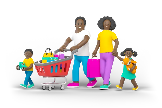 Familieneinkaufen  3D Illustration