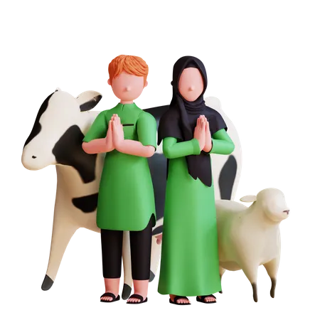 Famille musulmane priant  3D Illustration