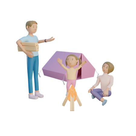 Family doing camping  3D Illustration