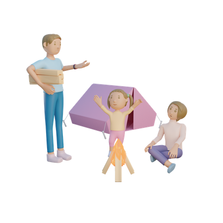 Family doing camping 3D Illustration