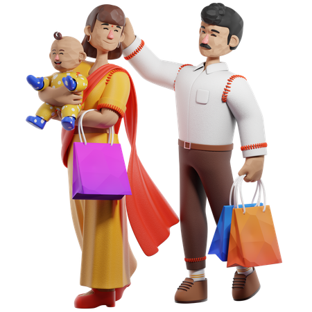 Family Doing Diwali Shopping  3D Icon