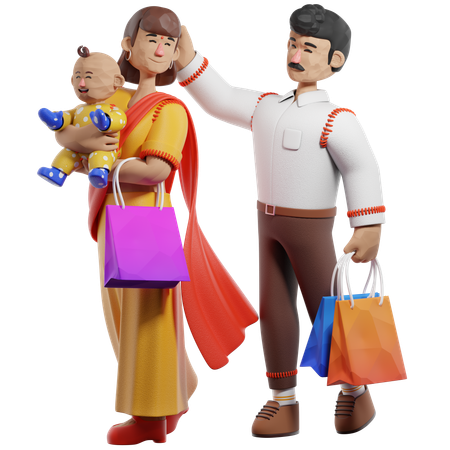 Family Doing Diwali Shopping  3D Illustration