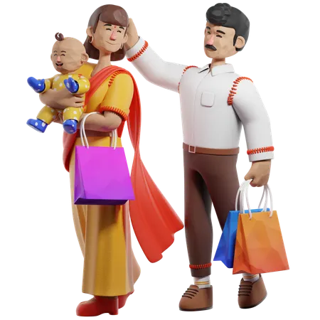 Family Doing Diwali Shopping  3D Illustration