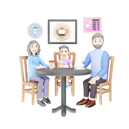 Family is enjoying in Cafe  3D Illustration