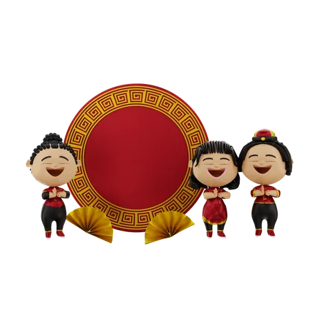 Family praying on Chinese new year  3D Illustration