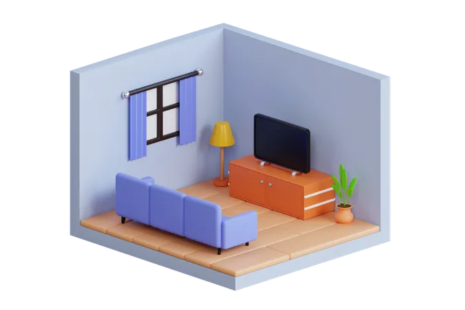Living Room 3 D Illustration 3 D Isometric Living Room 3D Illustration