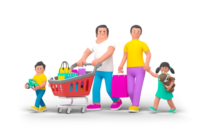 Family Shopping  3D Illustration