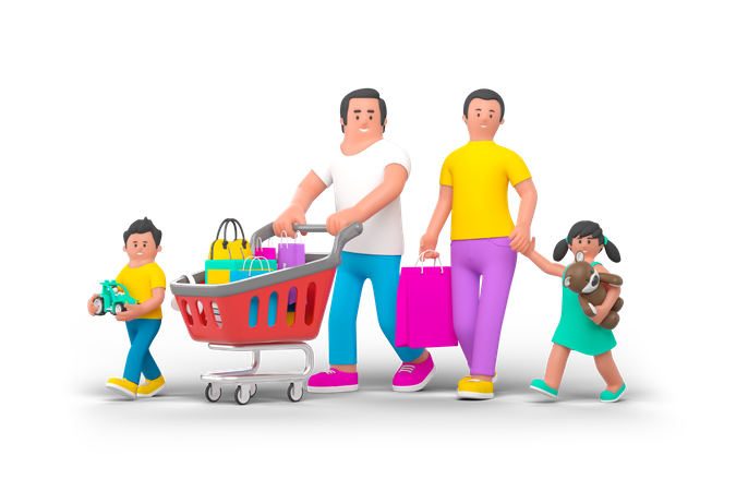 Family Shopping  3D Illustration